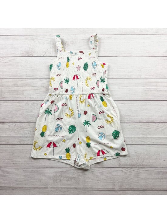 Old Navy Other - Old Navy Girls Summer Print Smocked Romper Multicolor Tropical Graphic L 10-12